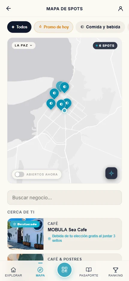 Mapa de Helix Passport con los negocios verificados de La Paz