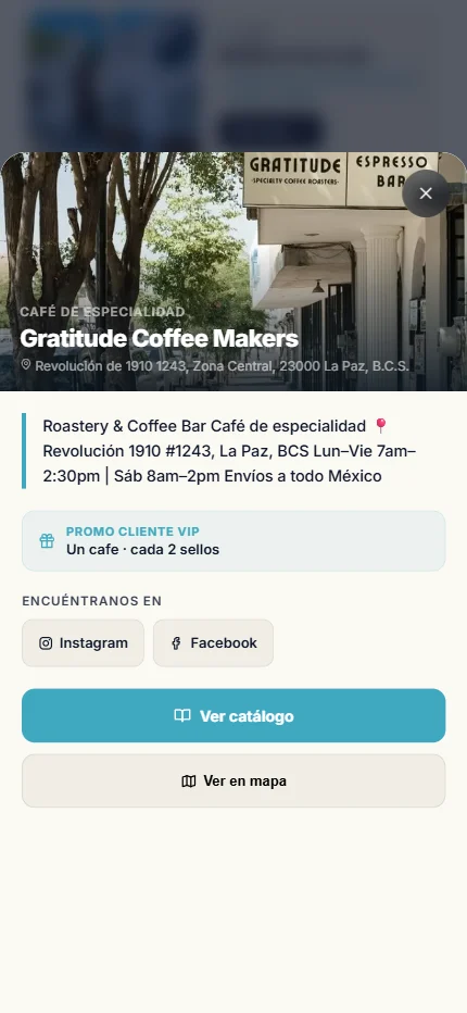 Ficha de un negocio en Helix Passport con su recompensa