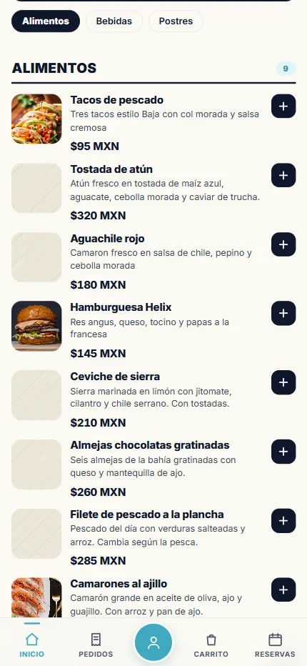 Catálogo de un restaurante con fotos, descripciones y precios
